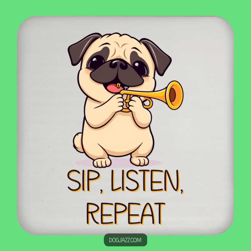 Funny Pug Trumpet Coaster: Protect Surfaces with Musical Style!