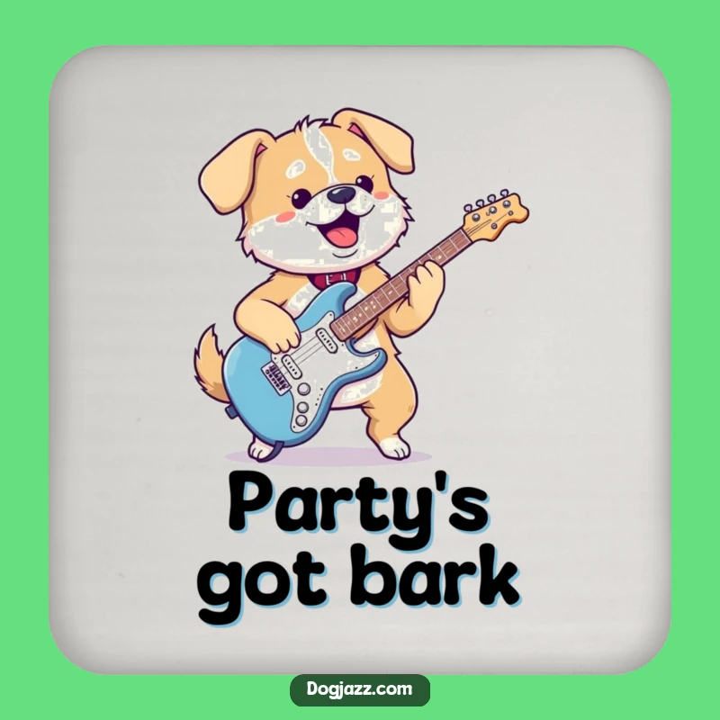 Funny Kawaii Dog Guitar Coaster - Gleeful Pup Tabletop Amp Gift