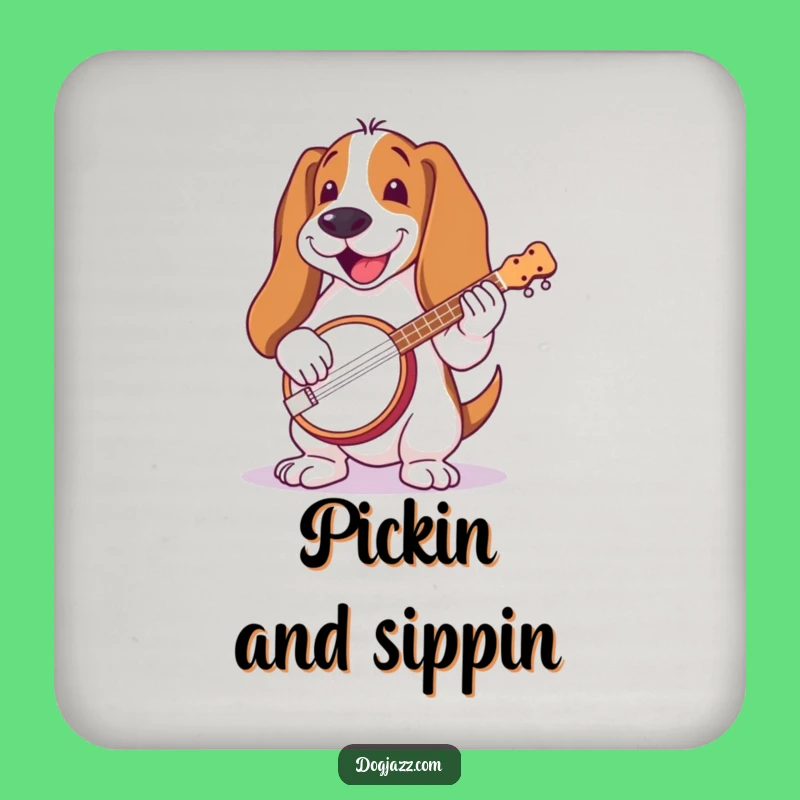 Funny Basset Hound Banjo Coaster: Protect Surfaces with Rustic Charm, Cute Funny Gift