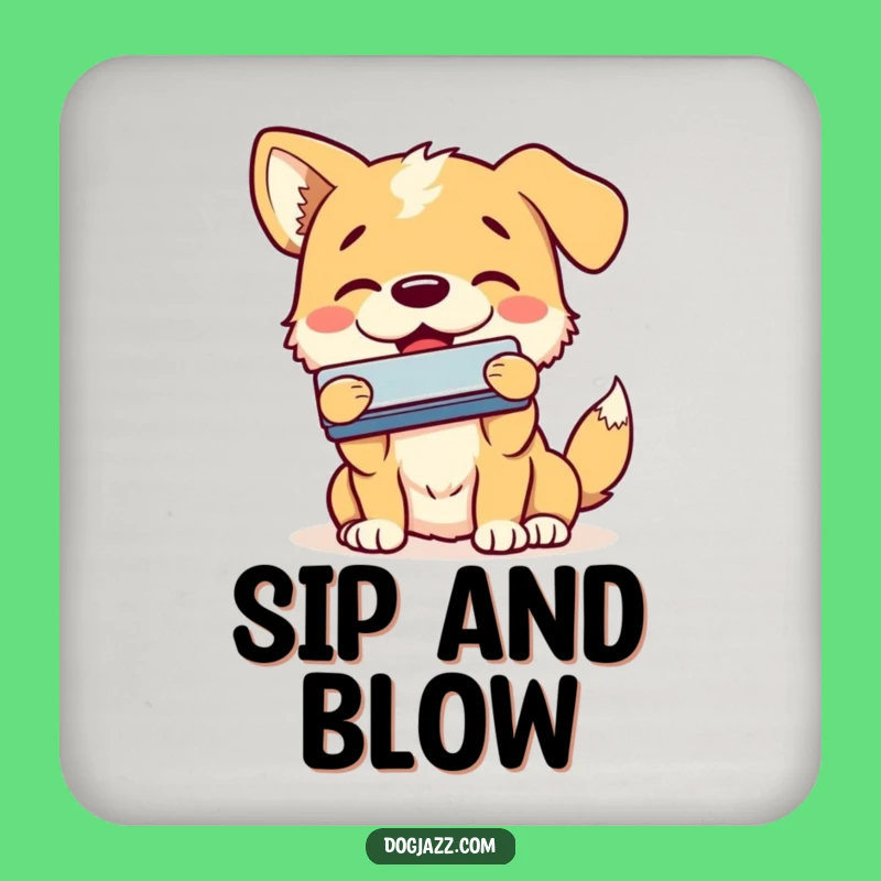 Funny Dog Harmonica Coaster - Smiling Pup Tabletop Blues Gift