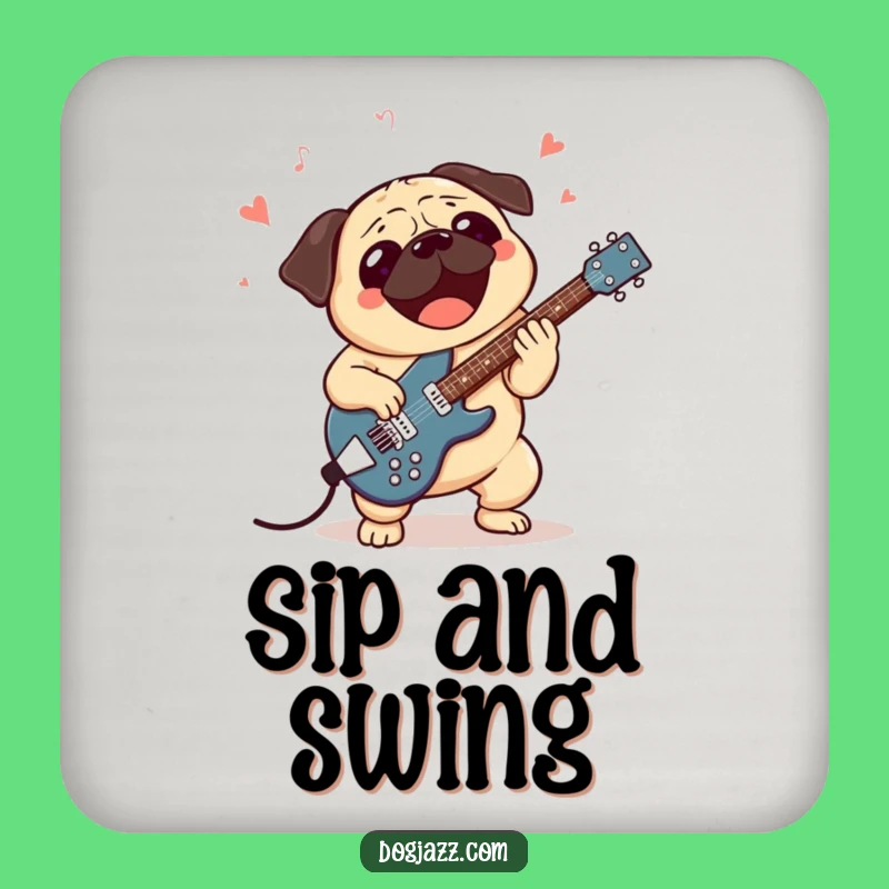 Funny Pug Jazz Guitar Coasters: Protect Surfaces with Musical Grooves