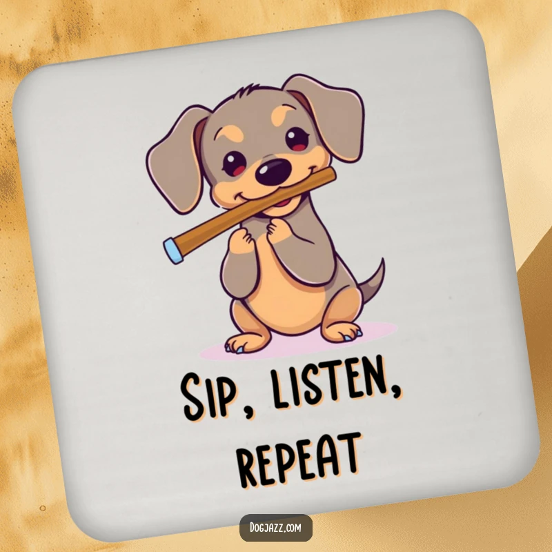 Funny Dachshund Coaster: A set of coasters showing a dachshund playing a flute, adding a musical flair to any table.