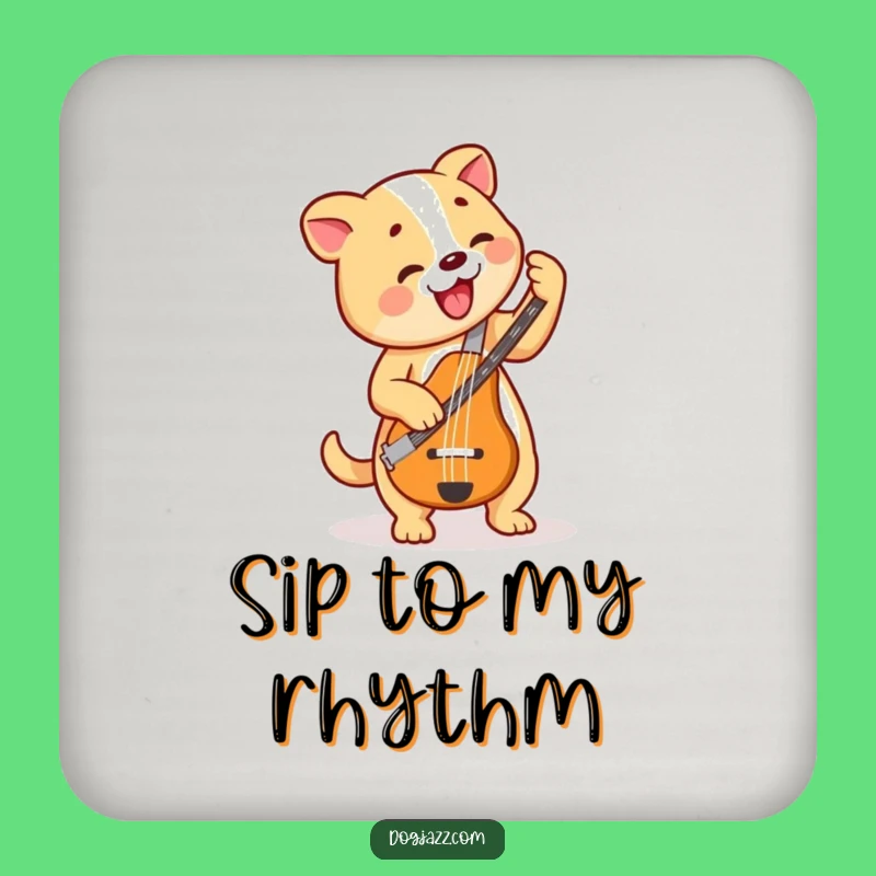 Funny Dog Bass Player Drink Coaster: Protect Surfaces with This Groovy Canine's Musical Flair