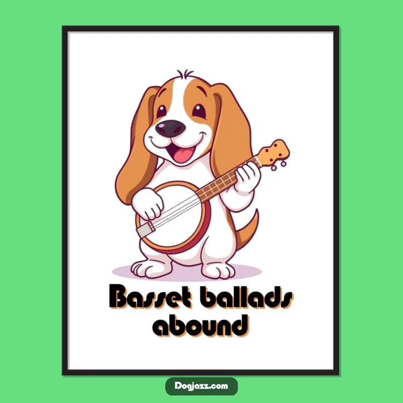 Funny Basset Hound Banjo Poster: Rustic Wall Art, Down-Home Funny Gift Decor