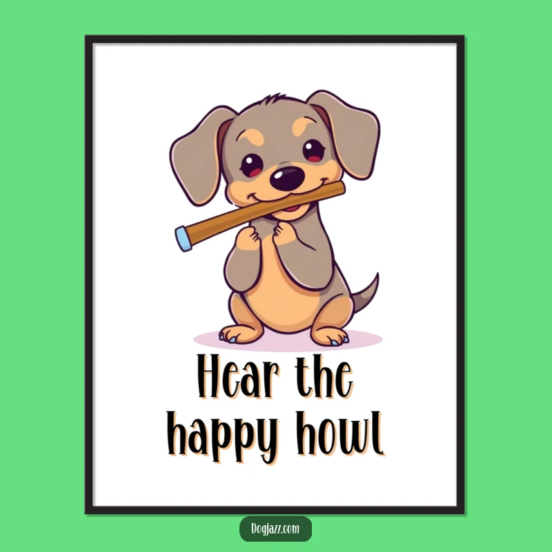 Funny Dachshund Flute Poster - Whimsical Dog Art for Music Lovers
