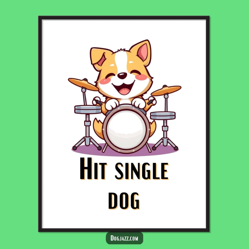 Funny Dog Drummer Poster - Joyful Pup Wall Art Gift