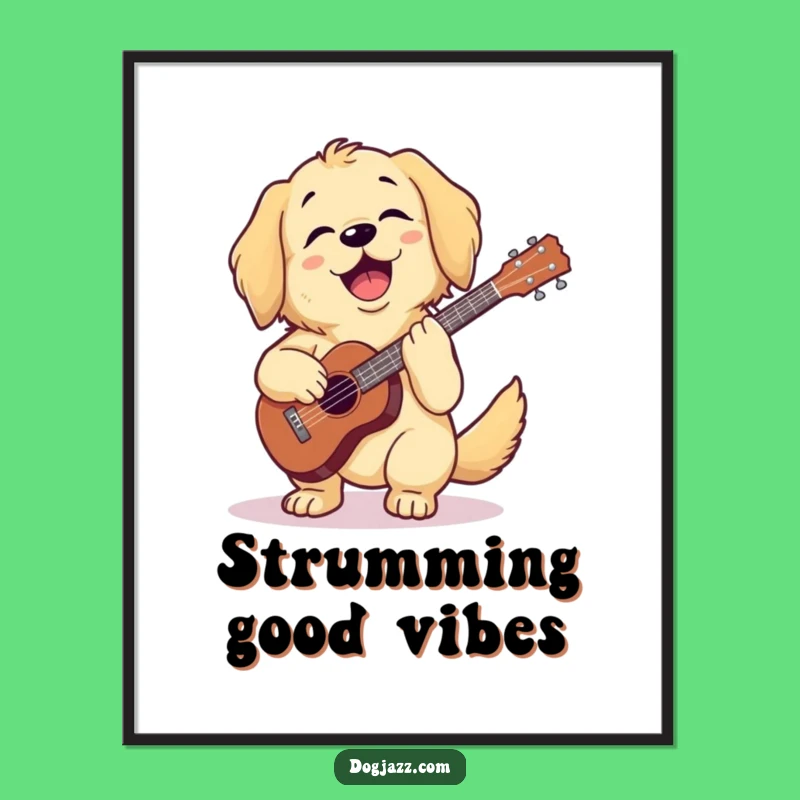 Funny Golden Retriever Ukulele Poster: Joyful Wall Art for a Happy Vibe