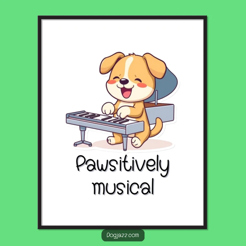 Funny Piano Dog Poster: Energetic Canine Art Print for Music Decor