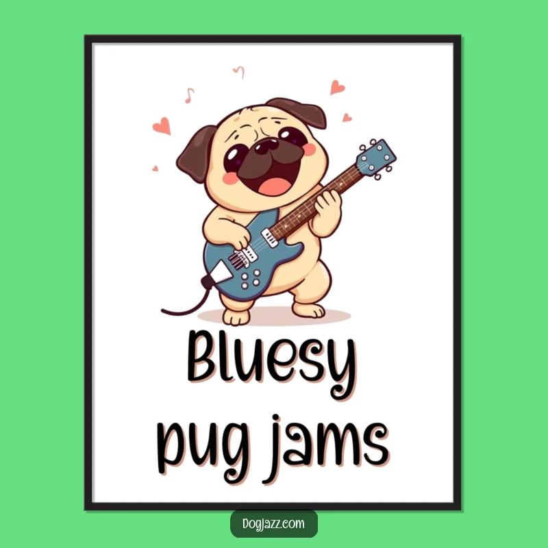 Funny Pug Jazz Guitar Poster: Add Musical Flair to Your Wall Art