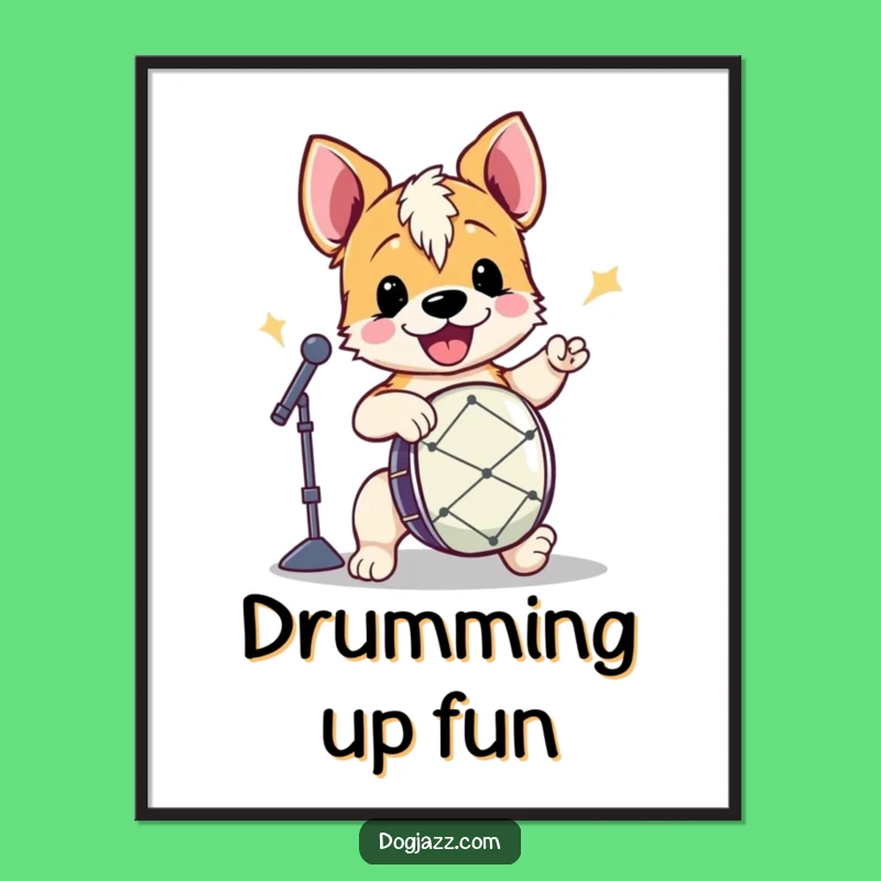 Funny Terrier Drummer Poster: Energetic Dog Beat, Awesome Music Wall Art Gift