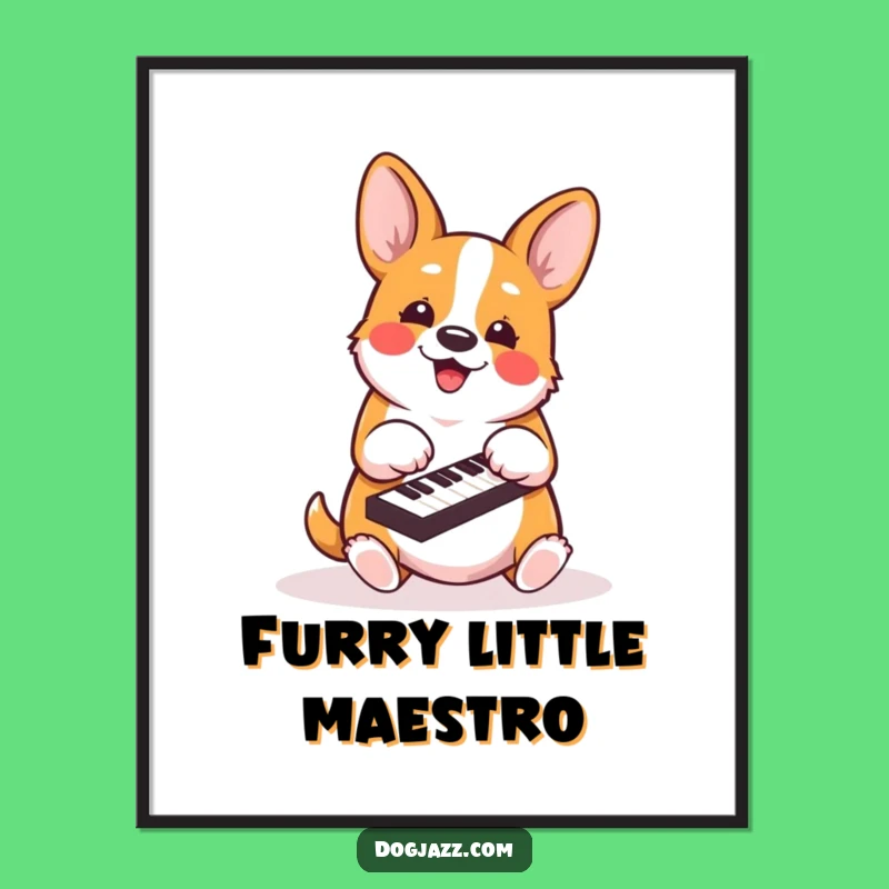 Funny Corgi Piano Poster - Energetic Dog Musician Art for Humorous Walls