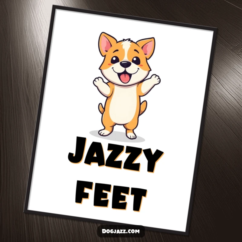 Funny Poster of a dog in the middle of a stylish jazzy dance step, capturing motion, rhythm, and playful energy.