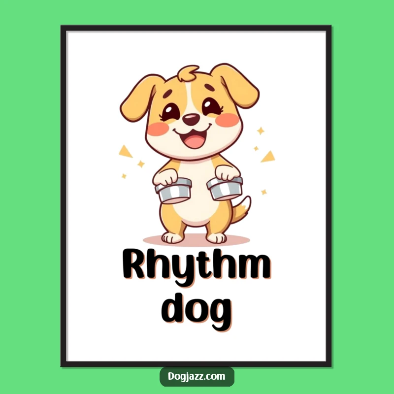 Funny Dog Cymbals Poster - Energetic Wall Art for Music Lovers!