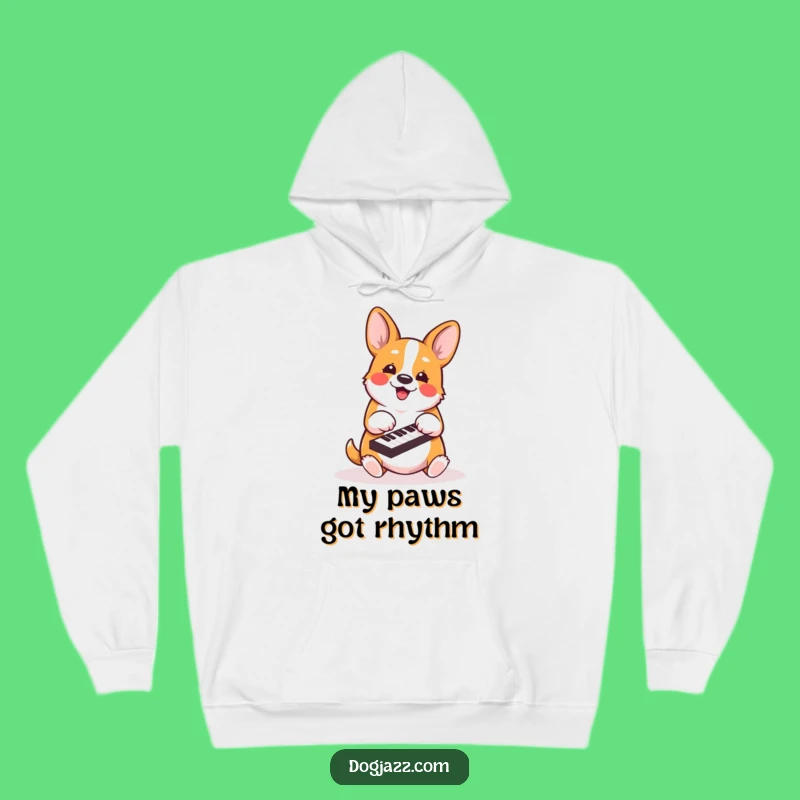 Funny Corgi Piano Hoodie - Cozy Energetic Dog Musician for Humorous Gift