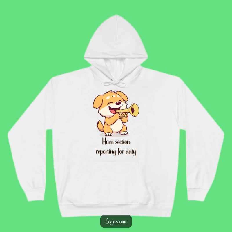 Funny Dog Trumpet Hoodie: Cozy Sweatshirt for Energetic Brass Fanatics