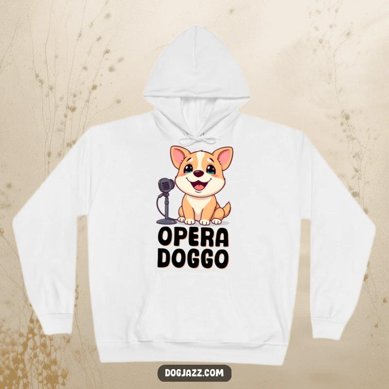 Funny Dog Hoodie: A happy dog croons into a microphone with a wide grin, bringing musical cheer to this comfy sweatshirt.