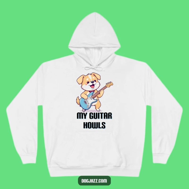 Funny Kawaii Dog Guitar Hoodie - Cozy Rocking Pup Apparel Gift