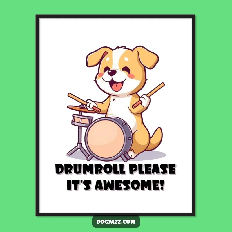 Free Printable Wall Art: Energetic Drummer Dog Downloadable Music Decor Gift