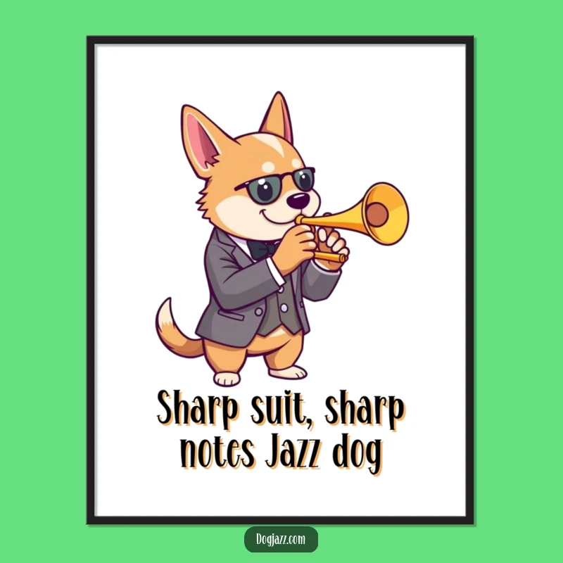 Free Printable Wall Art: Funny Dog Jazz Musician Downloadable Decor, DIY Gift