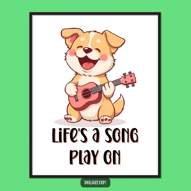 Free Printable Wall Art: Funny Ukulele Dog, Cheerful Downloadable Decor for Music Lovers