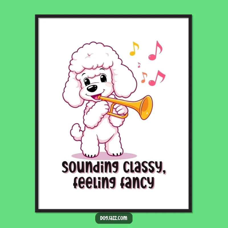 Free Printable Wall Art: Happy Poodle Trumpet Player, Elegant Downloadable Decor