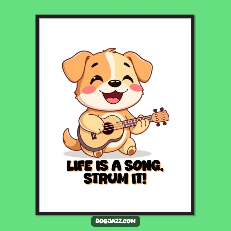 Free Printable Wall Art: Happy Ukulele Dog Downloadable Music Decor Gift