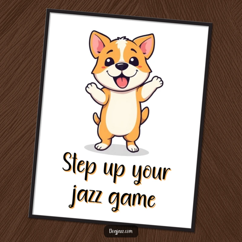 Funny Free Printable Wall Art: A dog in mid-dance, executing a stylish jazzy step with energetic motion and a joyful, playful expression.