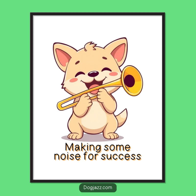 Funny Free Printable Wall Art: Dog Trombone Jazz Humor Downloadable Art