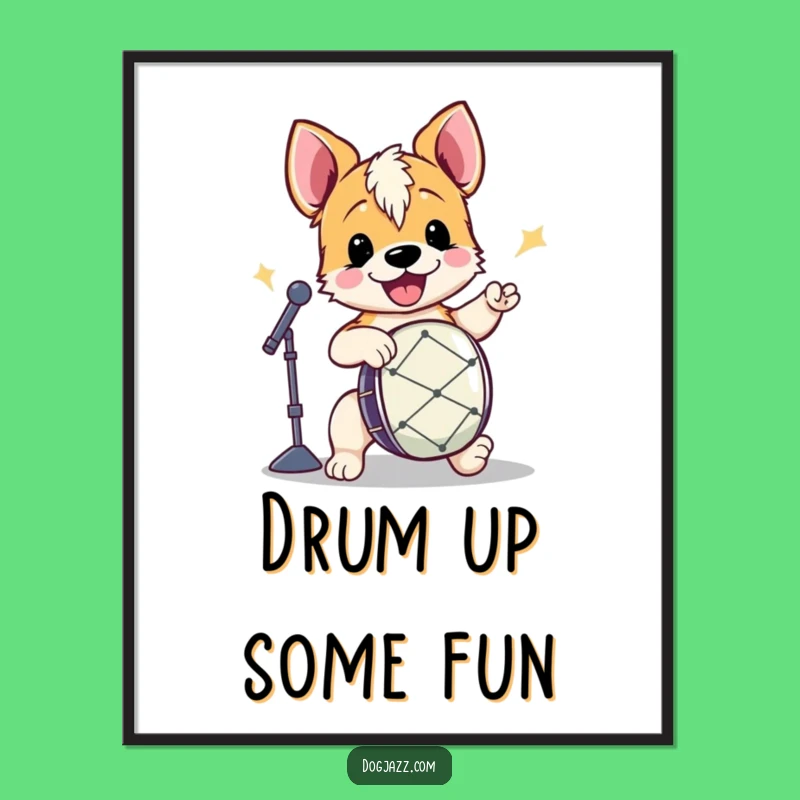 Funny Free Printable Wall Art: Energetic Drumming Dog Art!