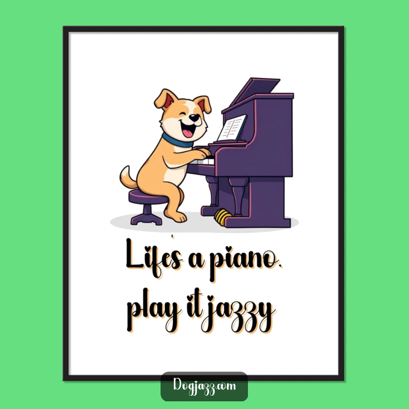 Funny Free Printable Wall Art: Jazzy Dog Pianist, Downloadable DIY Decor