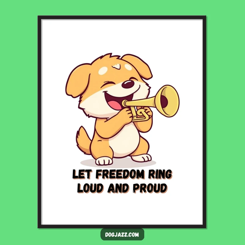 Funny Free Printable Wall Art: Trumpet Dog's Energetic Performance for Downloadable Decor