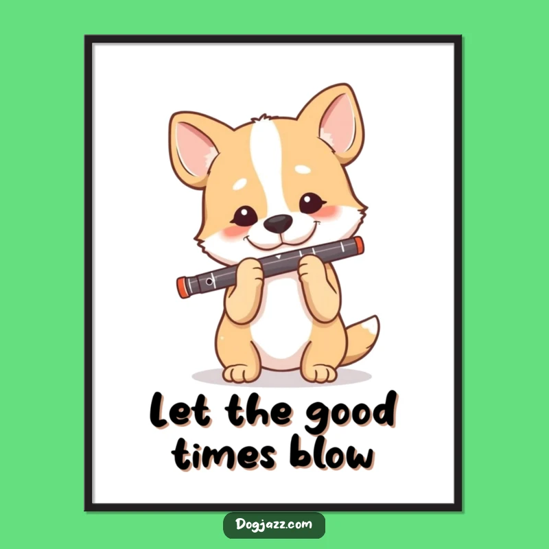 Free Printable Wall Art: Funny Dog Clarinetist, Happy Tune, Musical Dog Decor Downloadable
