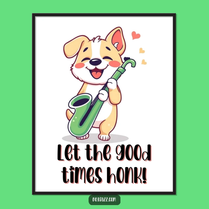 Free Printable Wall Art: Funny Dog with Saxophone Downloadable Music Decor Gift