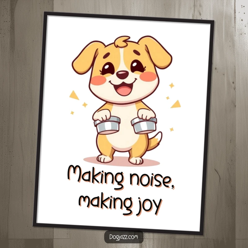Funny Free Printable Wall Art: Energetic Dog Character Happily Smashing Cymbals, Creating a Joyful and Lively Atmosphere!
