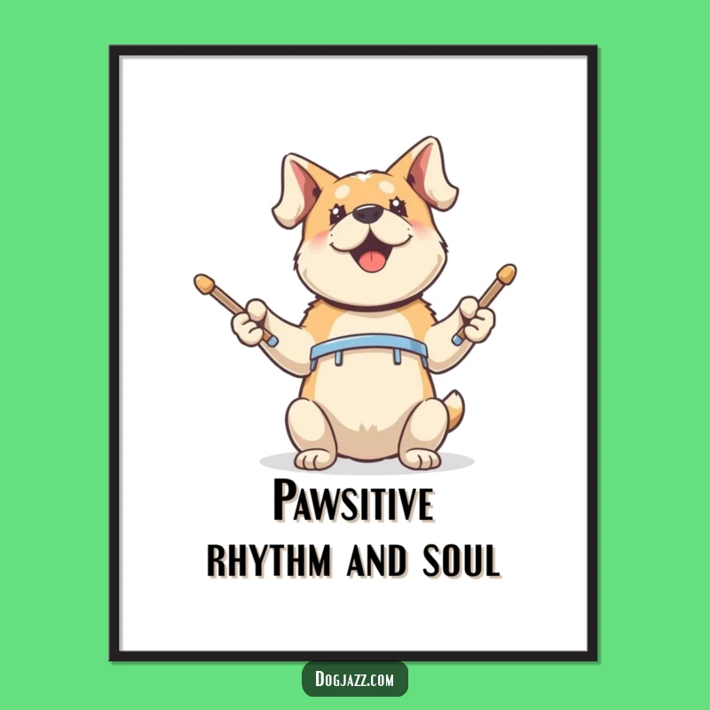 Free Printable Wall Art: Funny Dog Drumming, Humorous Music Decor!