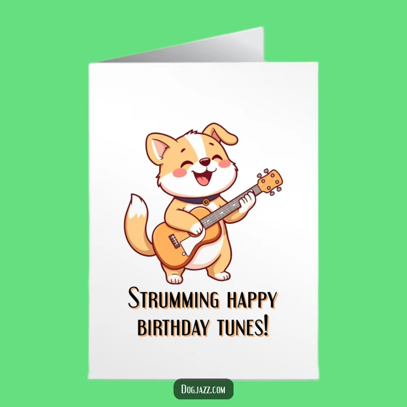 Free Printable Birthday Card: Cheerful Dog Guitar Jam DIY Humor Downloadable Gift