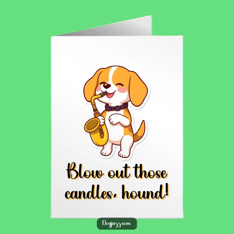 Free Printable Birthday Card: Funny Beagle Sax Player, Perfect Downloadable Gift