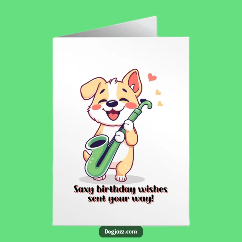 Free Printable Birthday Card: Funny Dog Sax Player Downloadable Greeting Card Gift
