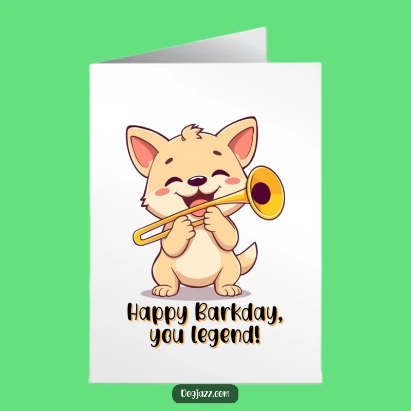 Funny Free Printable Birthday Card: Dog Trombone Fanfare Humor Downloadable Gift