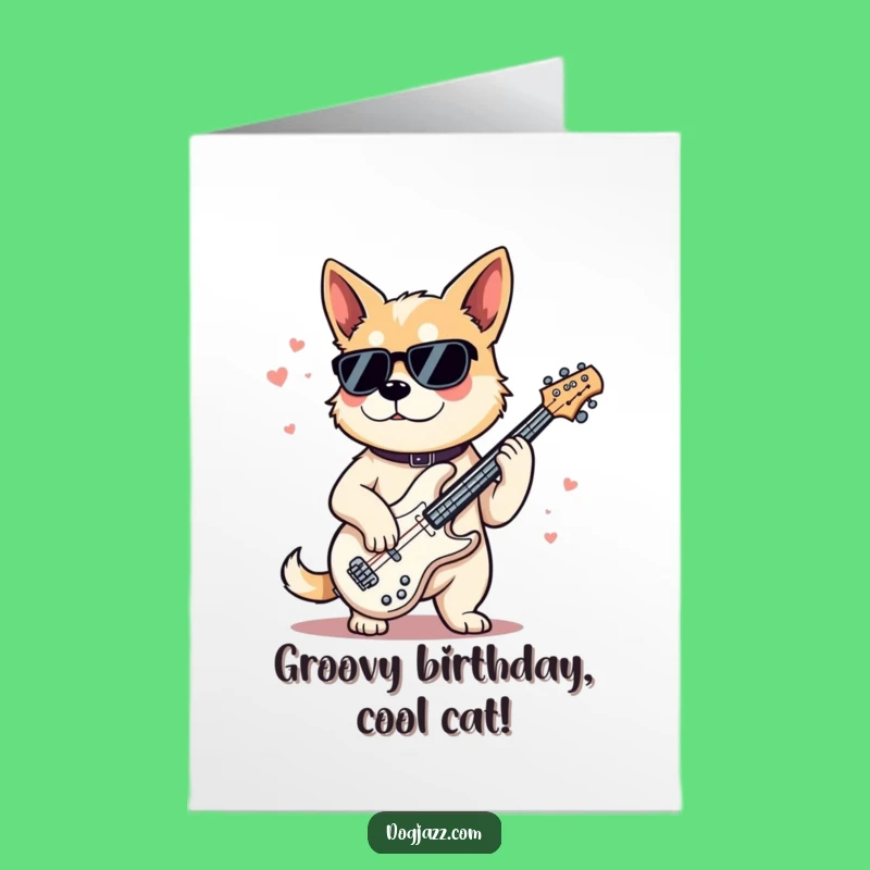 Free Printable Dog Birthday Card: Cool Jazz Bassist Dog Greeting Card Download
