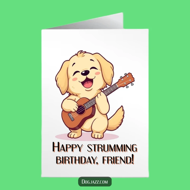 Free Printable Birthday Card: Ukulele Golden Retriever, Cheerful Downloadable Gift