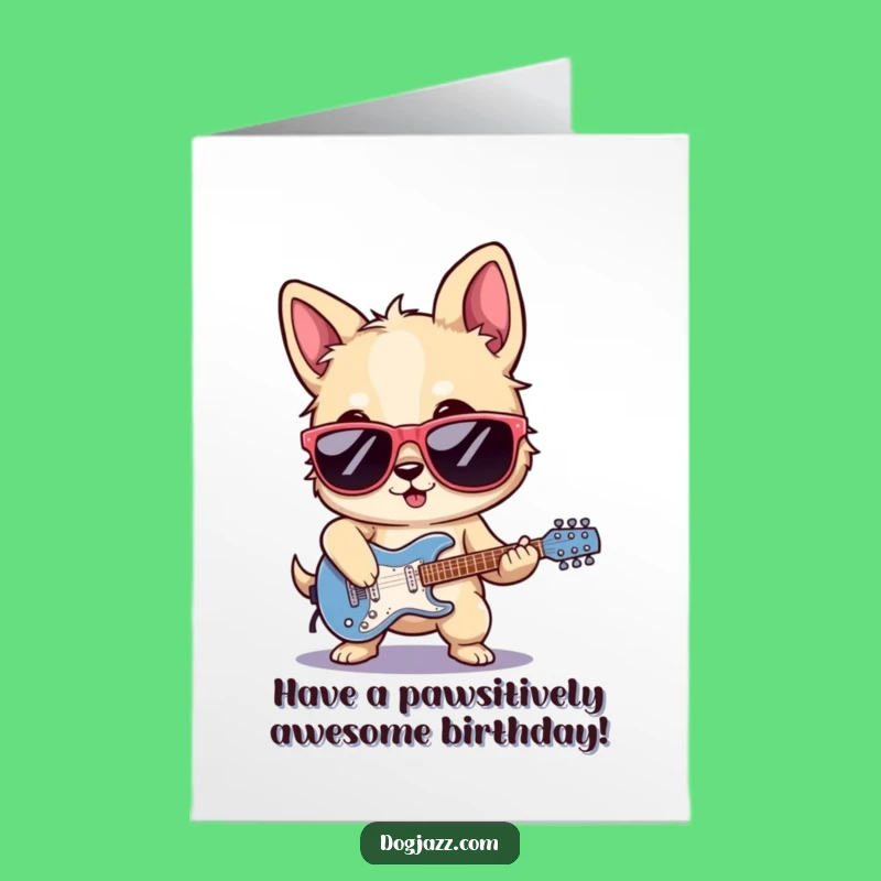 Free Printable Birthday Card: Rockstar Dog Guitarist Funny Downloadable Greeting Gift
