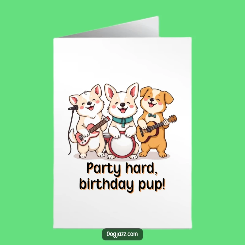 Free Printable Birthday Card: Dog Band Jamming, Cheerful Rhythm, Fun Birthday Downloadable Gift