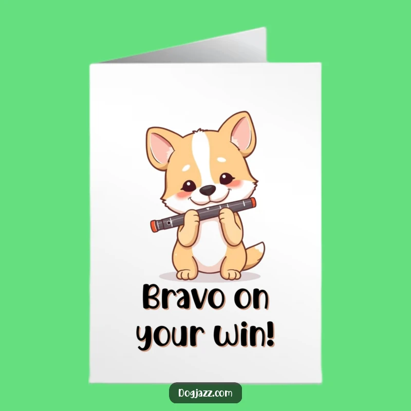 Free Printable Congrats Card: Dog Clarinetist, Joyful Note, Success Celebration Downloadable Gift