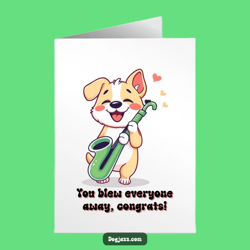 Free Printable Congrats Card: Dog on Saxophone Downloadable Greeting for Success Gift