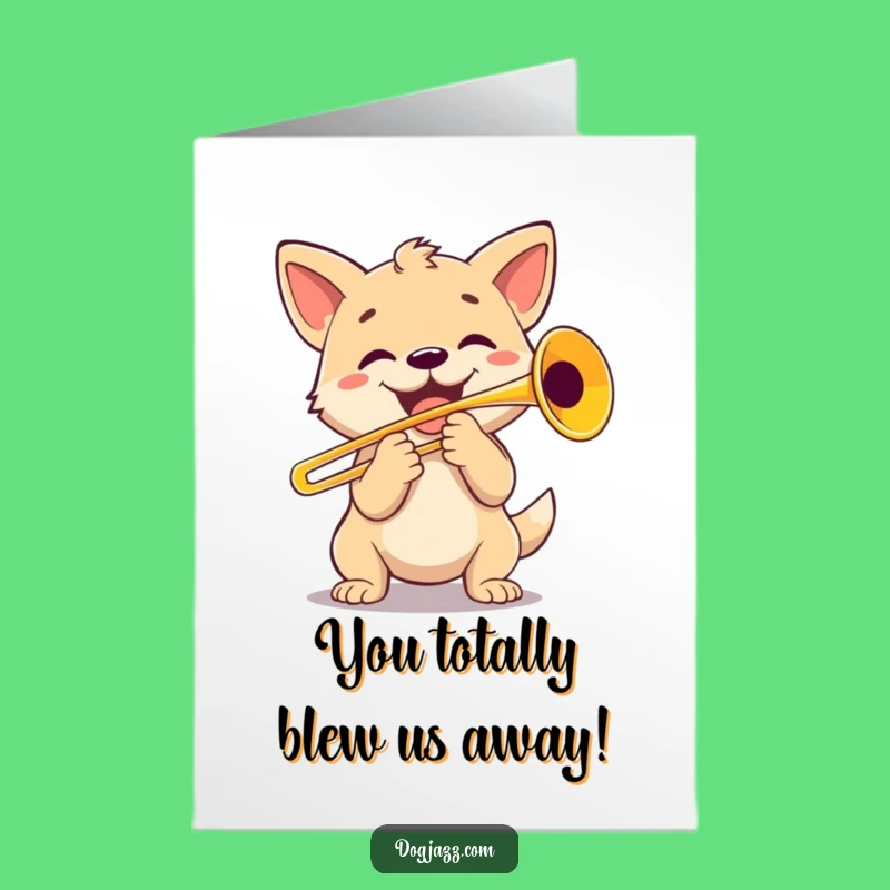 Free Printable Congrats Card: Dog Trombone Celebration Humor Downloadable Gift