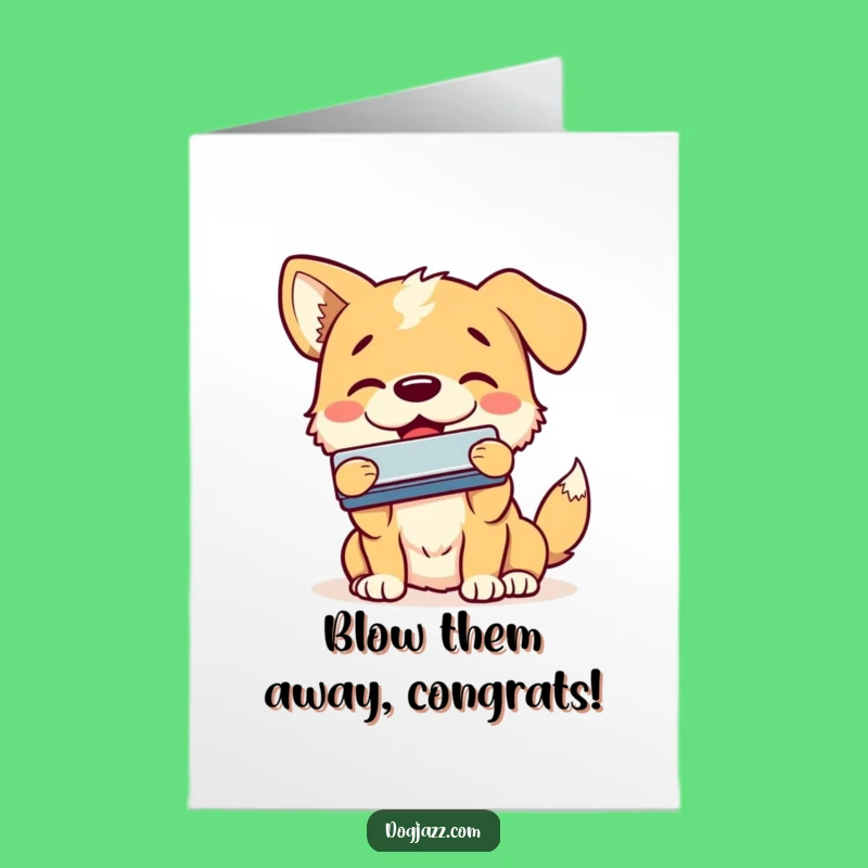 Free Printable Congrats Card: Harmonica Dog Howls Success - Hilarious Downloadable Gift!