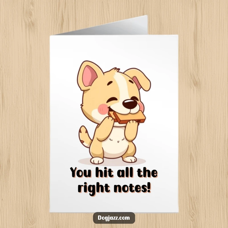 Funny Free Printable Congrats Card: A dog nodding its head to the music while playing a harmonica.