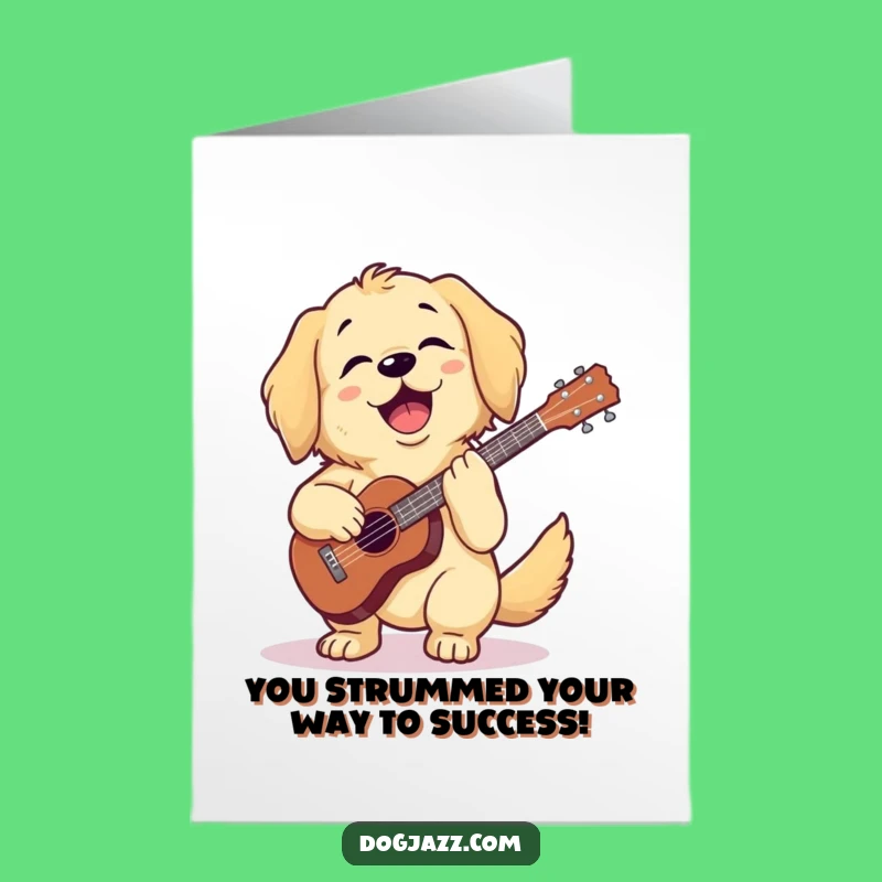 Free Printable Congrats Card: Golden Retriever Ukulele Fun, Joyful Downloadable