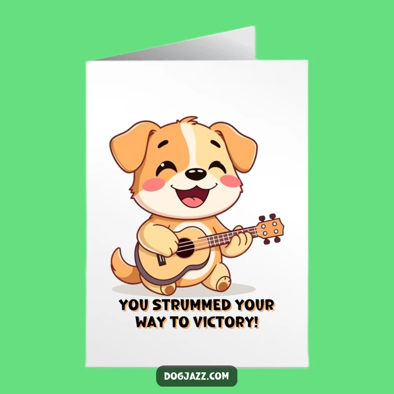 Free Printable Congrats Card: Happy Ukulele Dog Downloadable Greeting for Success
